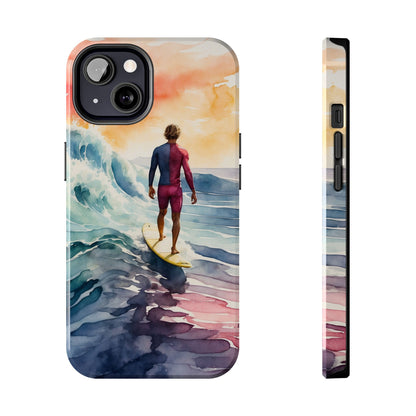 Surfer’s Sunset Wave iPhone Case – Vibrant Watercolor Design