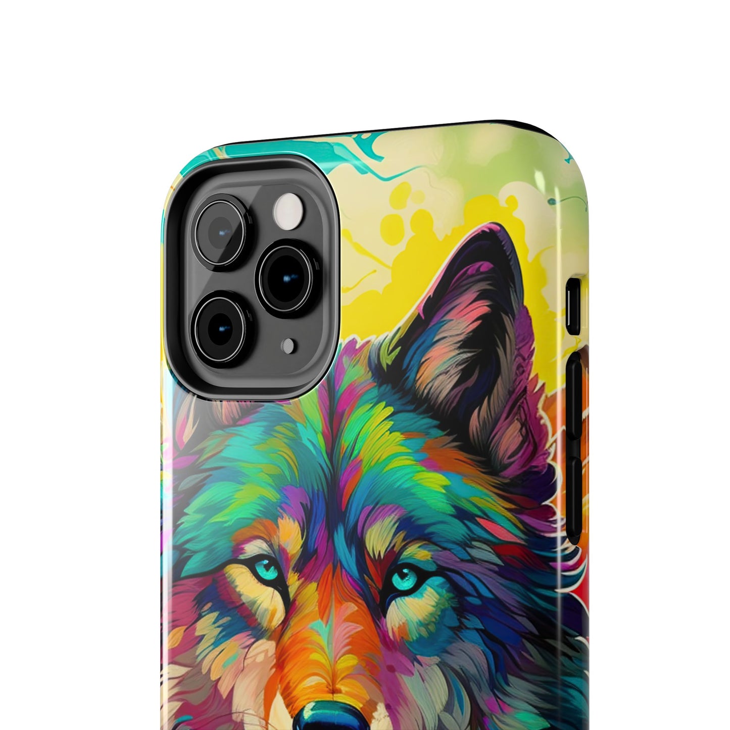 Rainbow Wolf in Bloom – iPhone Case with Vivid Nature Design