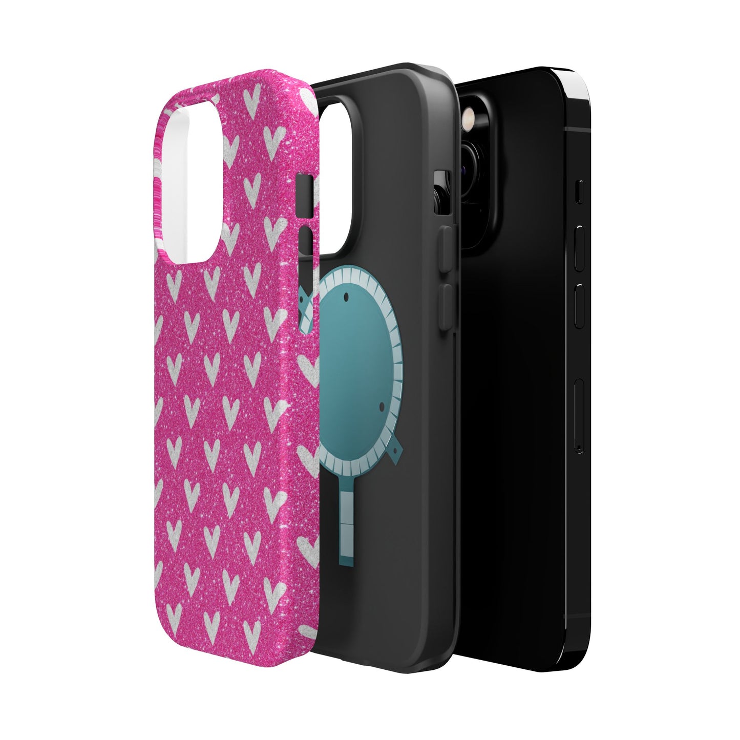 Pink Glitter Hearts Pattern – MagSafe iPhone Case