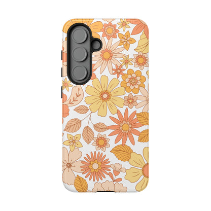 Vintage Floral Bloom Samsung Galaxy Case – Warm Orange & Yellow Retro Flower Design with Matte Finish