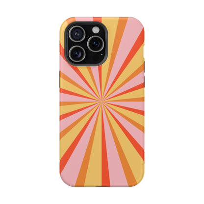 Bold Retro Sunburst MagSafe iPhone Case – Vibrant 70s-Inspired Rays in Orange, Pink, and Yellow