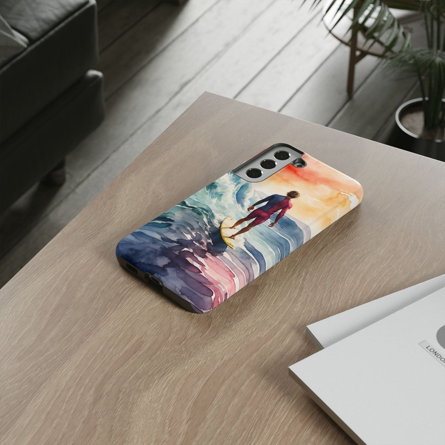 Surfer’s Sunset Wave Samsung Galaxy Case – Vibrant Watercolor Design