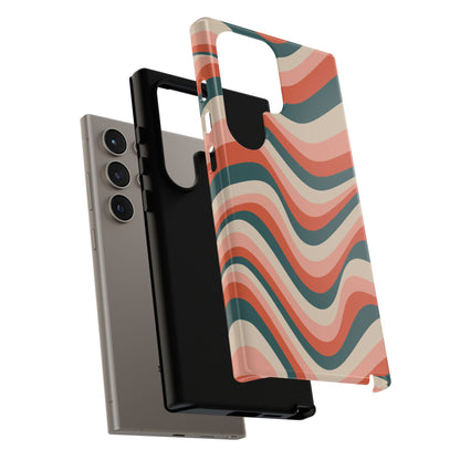 Groovy Waves Samsung Galaxy Case – Retro 70s-Inspired Stripes in Coral, Cream, and Teal