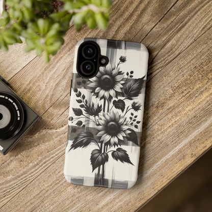 Black/White Sunflower Plaid Phone Case