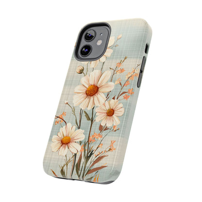 Vintage Plaid & Daisy Floral Tough iPhone Case – Dual-Layer Protection with Retro Flower Design