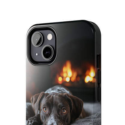 Cozy German Shorthaired Pointer iPhone Case – Rustic Fireplace Protective Cover