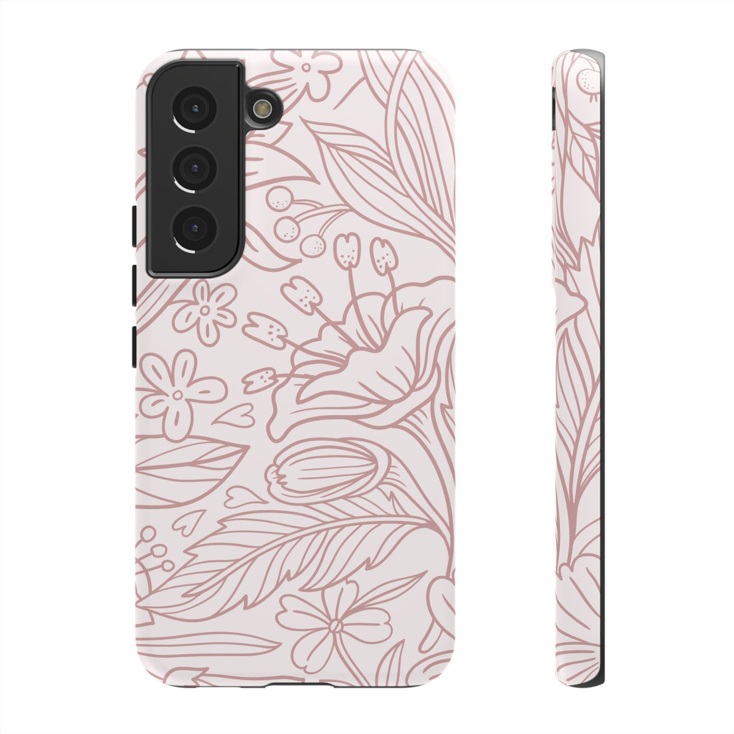 Blush Floral Line Art Tough Samsung Galaxy Case – Delicate Minimalist Design with Dual-Layer Protection