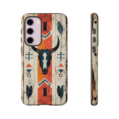 Rustic Western Bull Skull Tough Samsung Galaxy Case – Distressed Wood Design, Dual-Layer Protection