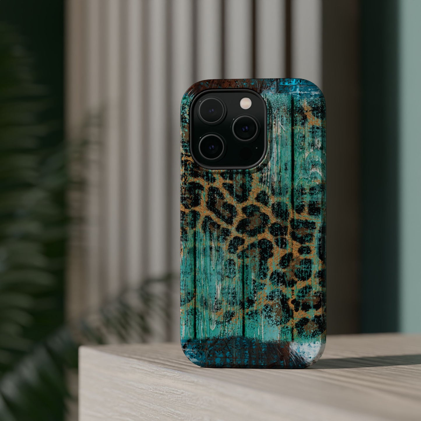 Turquoise Rustic Leopard Wood - MagSafe  iPhone Series Case