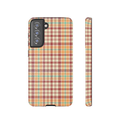 Retro Chic Plaid Samsung Galaxy Case in Red, Orange, Green & Cream – Timeless Vintage Design