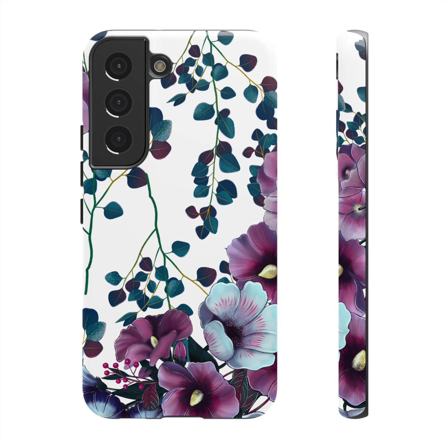 Moody Purple & Teal Floral Samsung Galaxy Series Case – Elegant Botanical Design