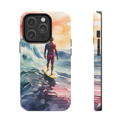 Surfer’s Sunset Wave iPhone Case – Vibrant Watercolor Design