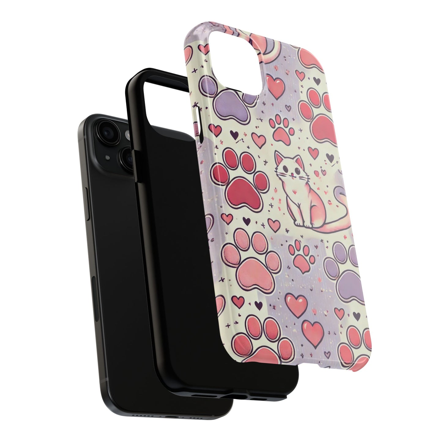 Cute Cat and Paw Print iPhone Case - Pet Lover’s Protective Cover