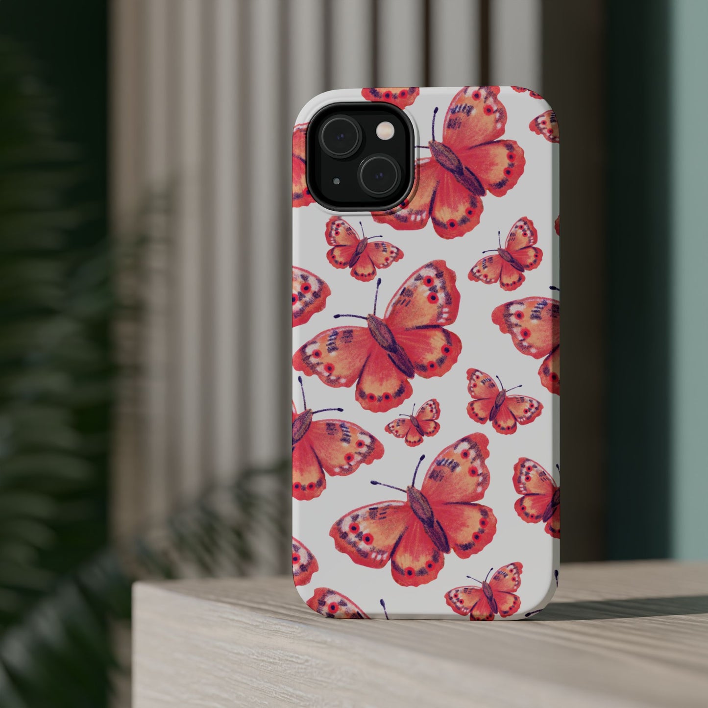 Coral Butterfly MagSafe iPhone Case – Slim, Protective Design with Bold Watercolor Print