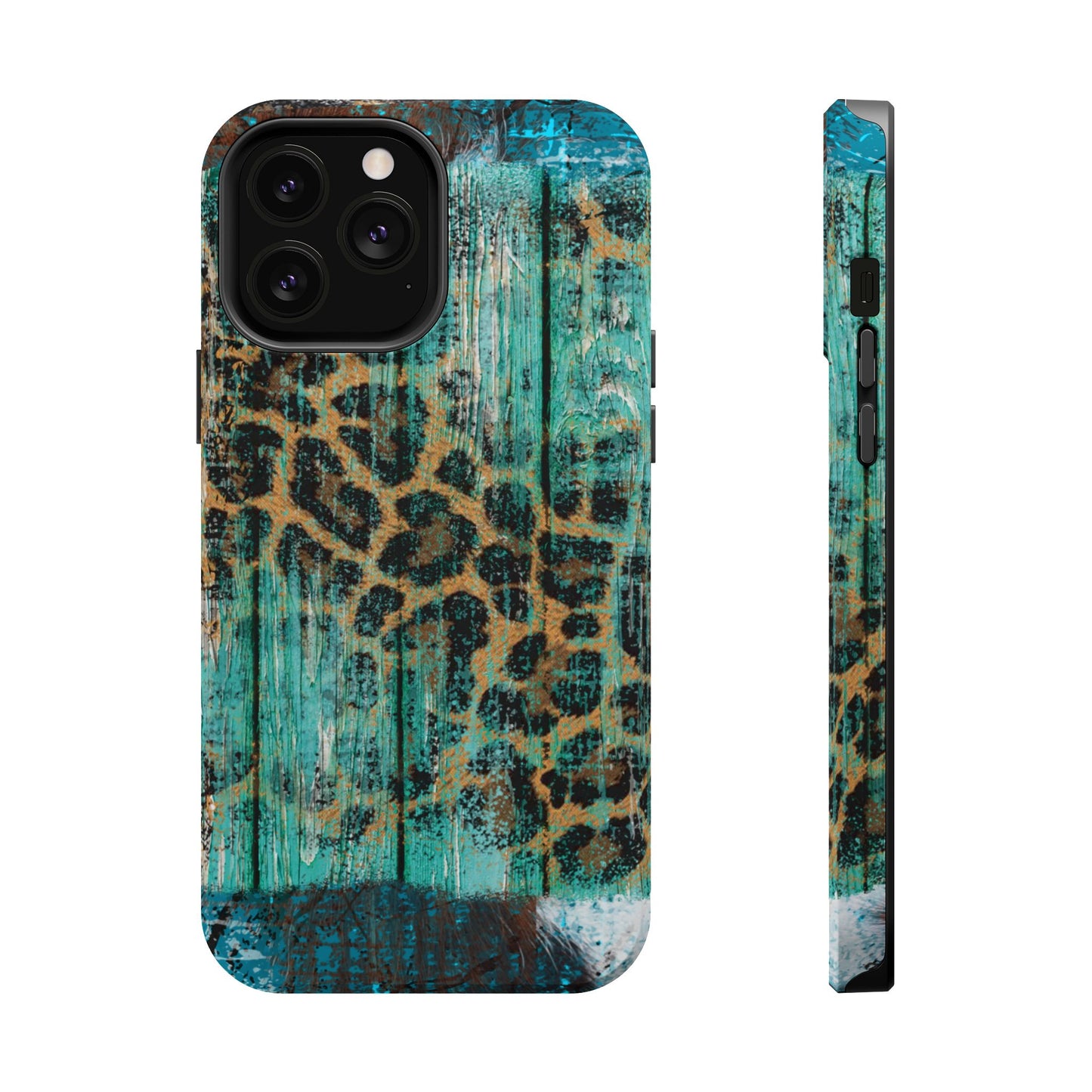 Turquoise Rustic Leopard Wood - MagSafe  iPhone Series Case