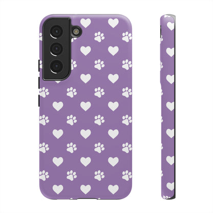 Lavender Paw Prints & Hearts Design - Adorable Pet Lover Samsung Galaxy Case