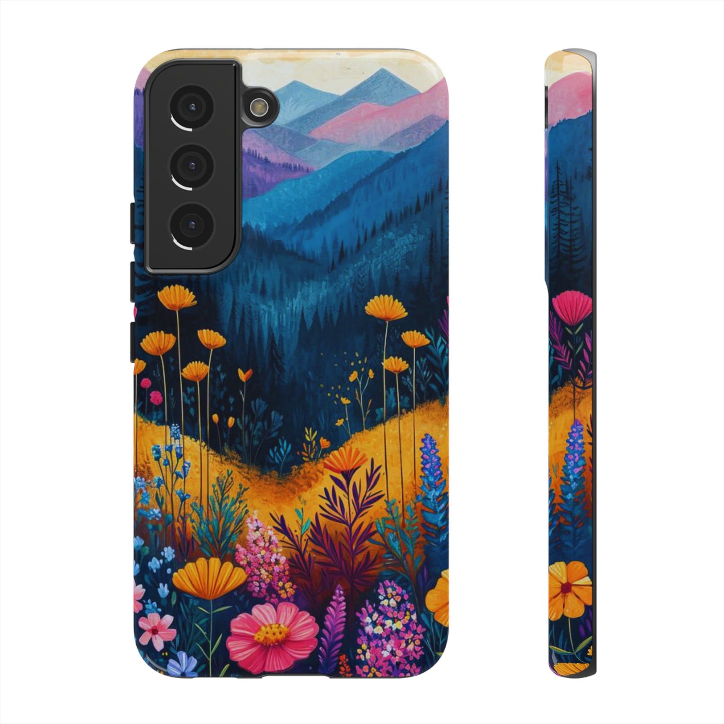 Vibrant Wildflower Mountain Samsung Galaxy  Case – Bold Nature Art, Dual-Layer Protection