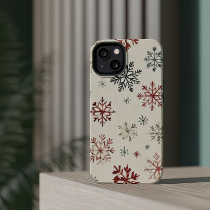 Vintage Red and Gray Snowflake Pattern – MagSafe iPhone Series Case