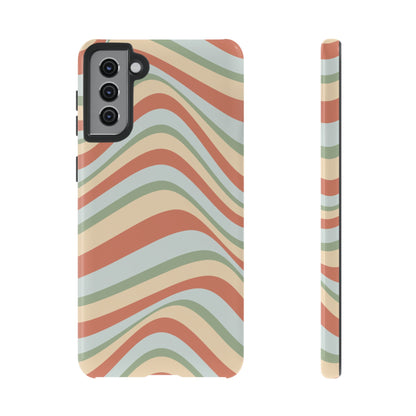 Vintage Earthy Waves Samsung Galaxy Case – Retro 70s-Inspired in Warm Green, Cream, and Rust