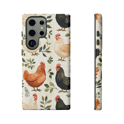 Samsung Galaxy Case: Vintage Chicken Farmhouse Case – Rustic Leaves Design