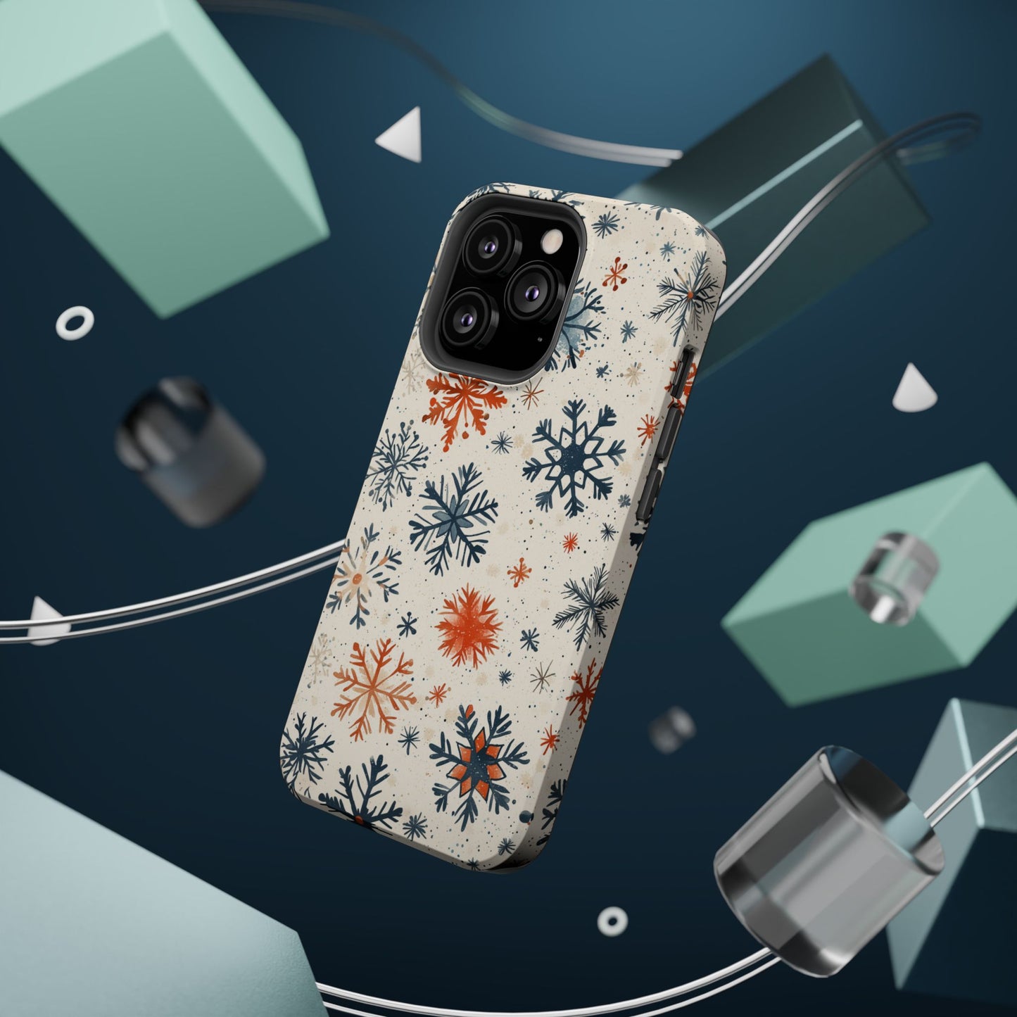 Rustic Orange and Blue Snowflake Pattern – MagSafe iPhone Series Case