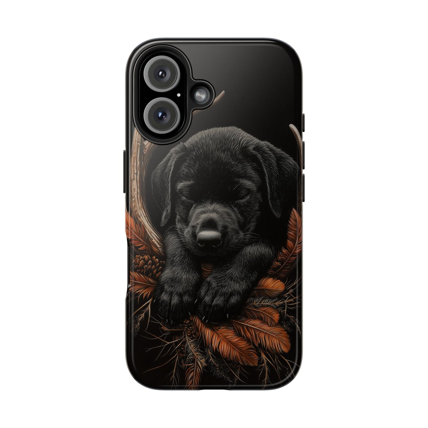 Charming Black Labrador Puppy on Feathers iPhone Case