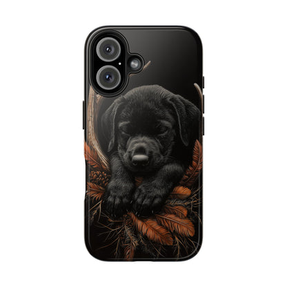 Charming Black Labrador Puppy on Feathers iPhone Case