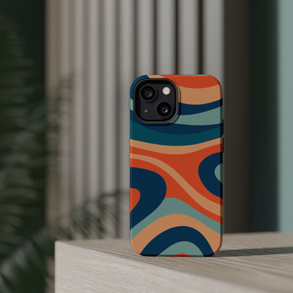 Retro Vibe Wavy Stripes MagSafe iPhone Case – 70s-Inspired in Teal, Orange, and Rust