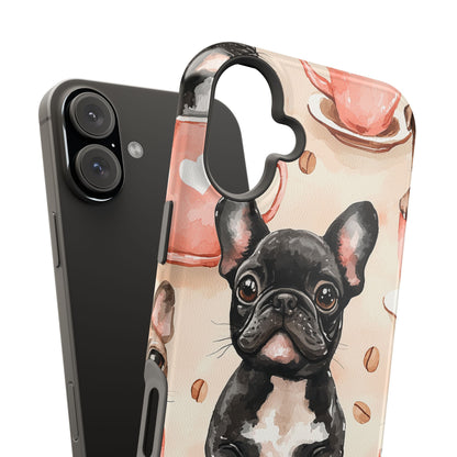 French Bulldogs in Coffee Cup MagSafe iPhone Case – Cute Dog Art, Shockproof & Slim Design