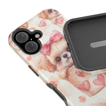 Adorable Puppy in Teacup MagSafe iPhone Case – Tough, Dual-Layer Protection with Cute Pink Bow Design