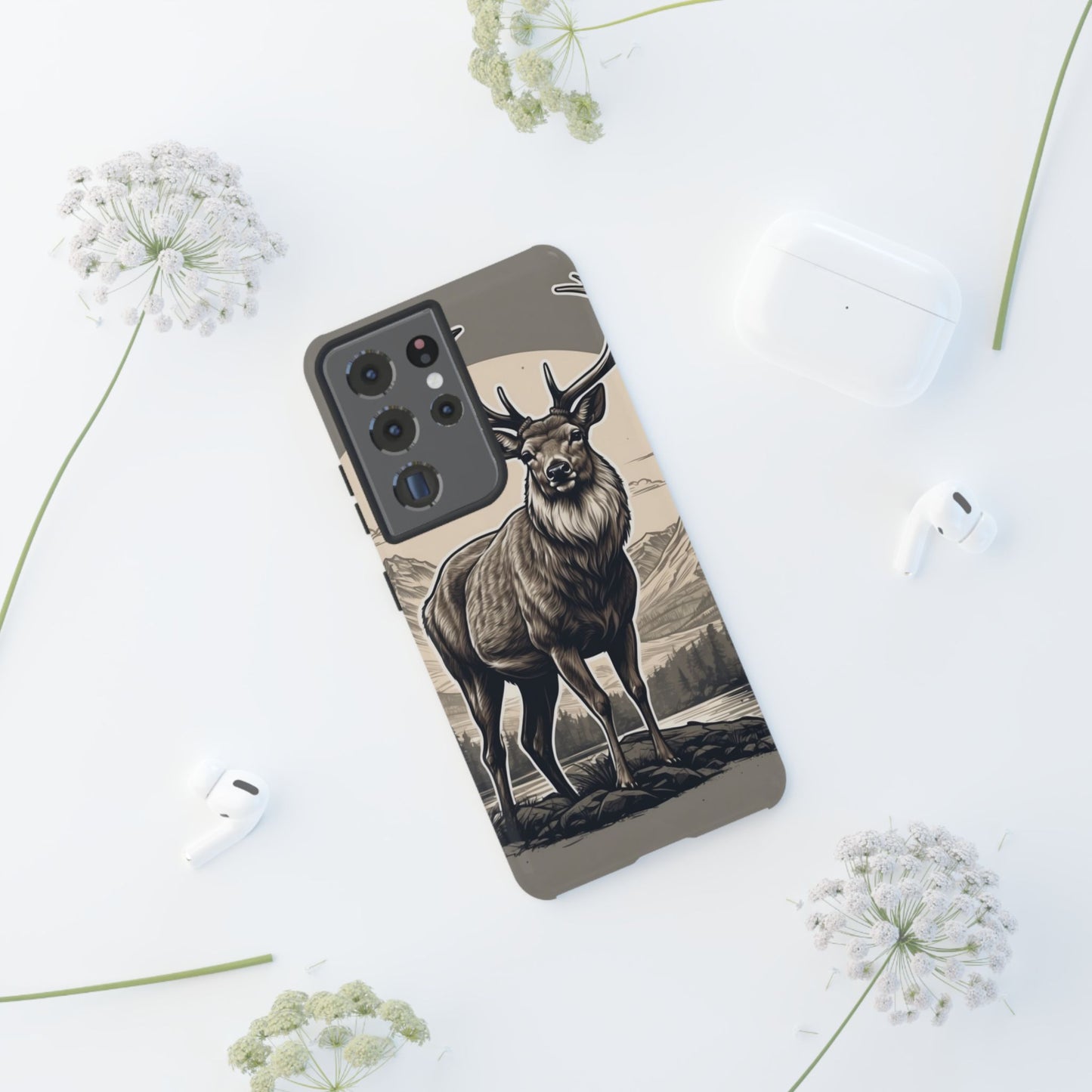 Monochrome Majesty – Regal Stag Samsung Galaxy Phone Case