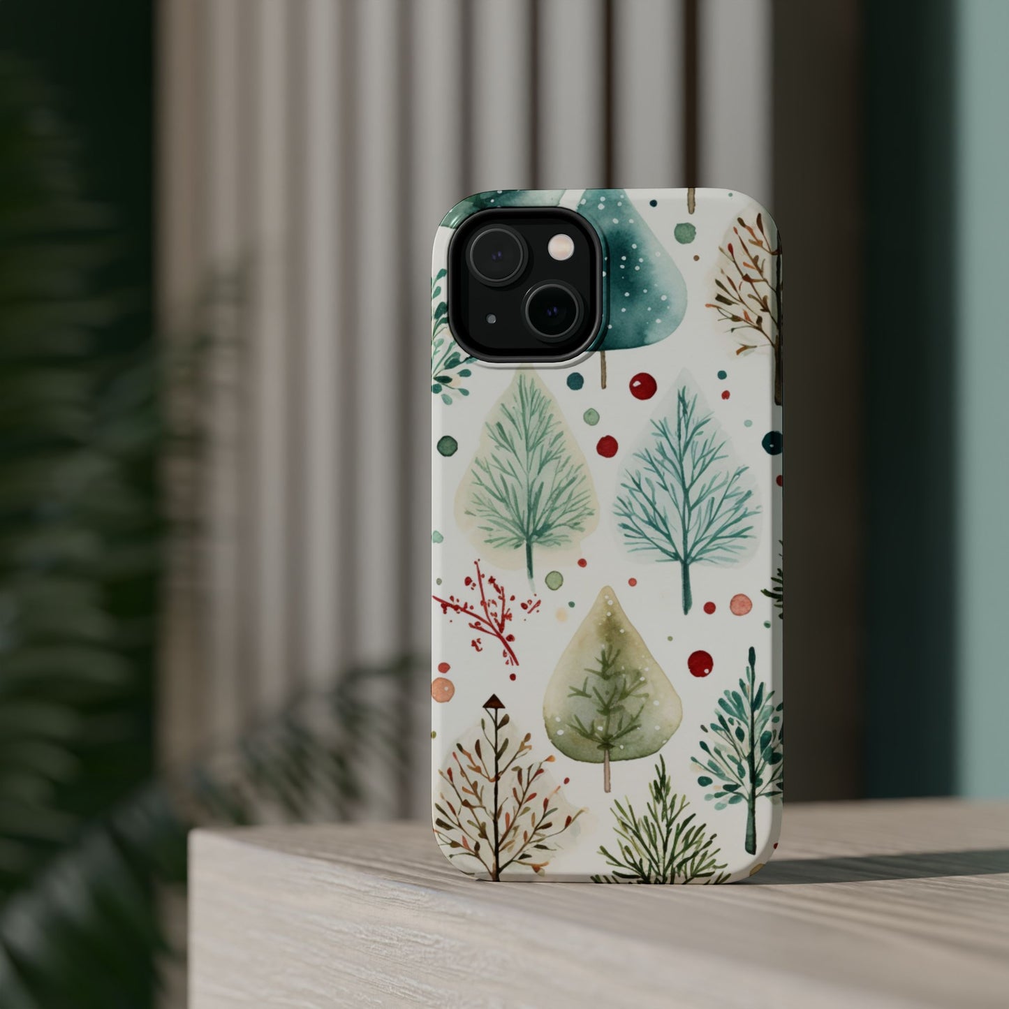 Watercolor Winter Trees MagSafe iPhone Case – Nature-Inspired, Holiday Theme Protective Cover