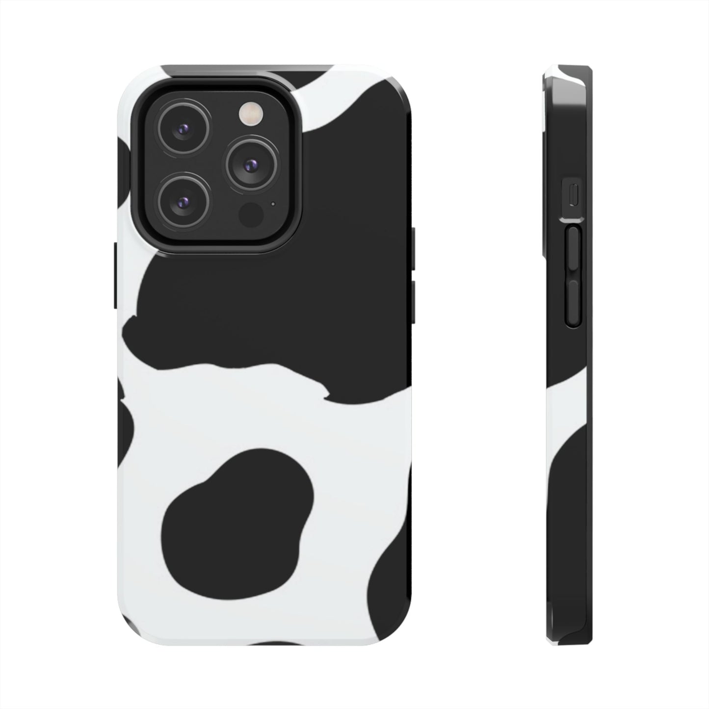 Bold Black and White Cow Print Tough iPhone Case – Modern Animal Pattern with Dual-Layer Protection