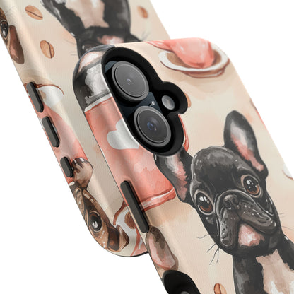 French Bulldogs in Coffee Cup MagSafe iPhone Case – Cute Dog Art, Shockproof & Slim Design