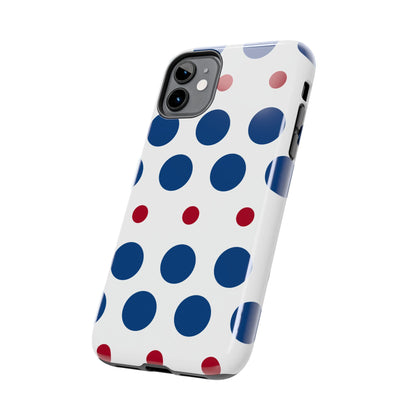 Bold Navy & Red Polka Dot Pattern – iPhone Case