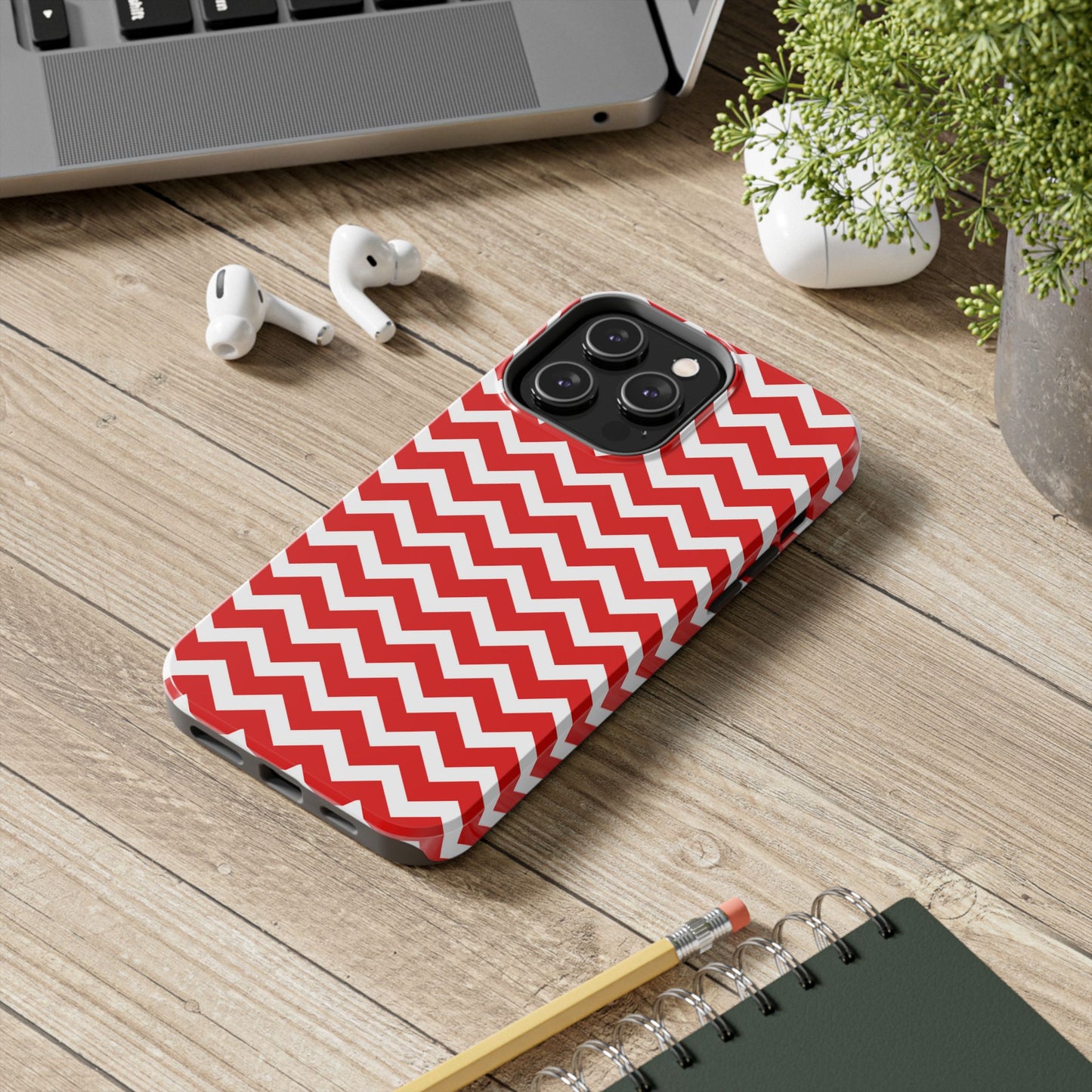 Bold Red & White Chevron – Modern Geometric iPhone Case