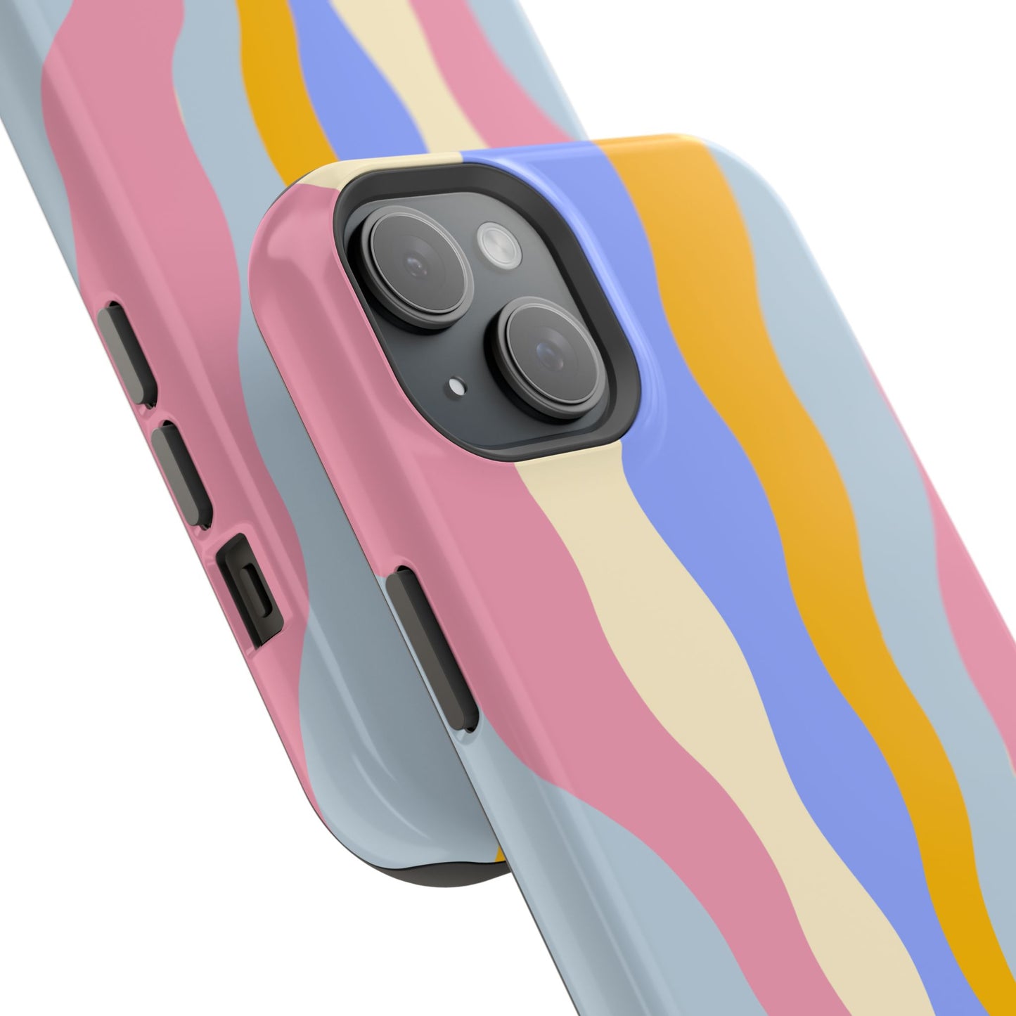 Pastel Radiance MagSafe iPhone Case – 70s-Inspired Dual-Layer Design with Wavy Sunburst Pattern