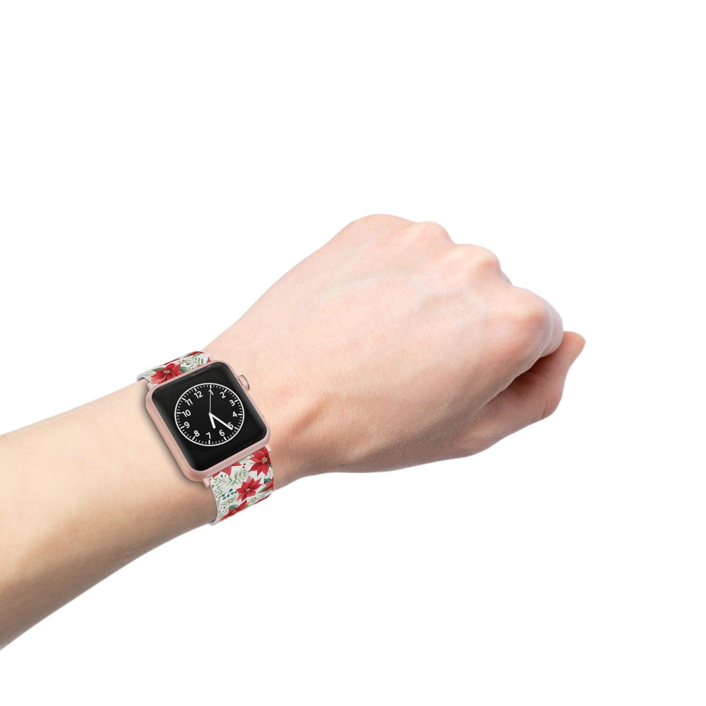 Festive Poinsettia Holiday Pattern Apple Watch Band