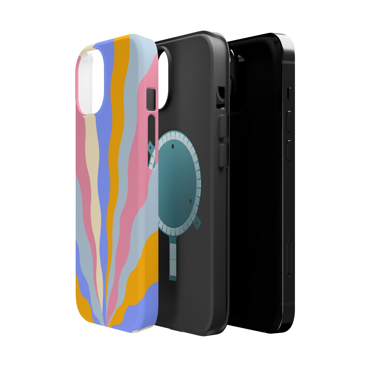 Pastel Radiance MagSafe iPhone Case – 70s-Inspired Dual-Layer Design with Wavy Sunburst Pattern