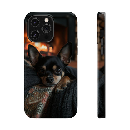 Cozy Chihuahua Fireplace MagSafe iPhone Case – Elegant and Functional Design