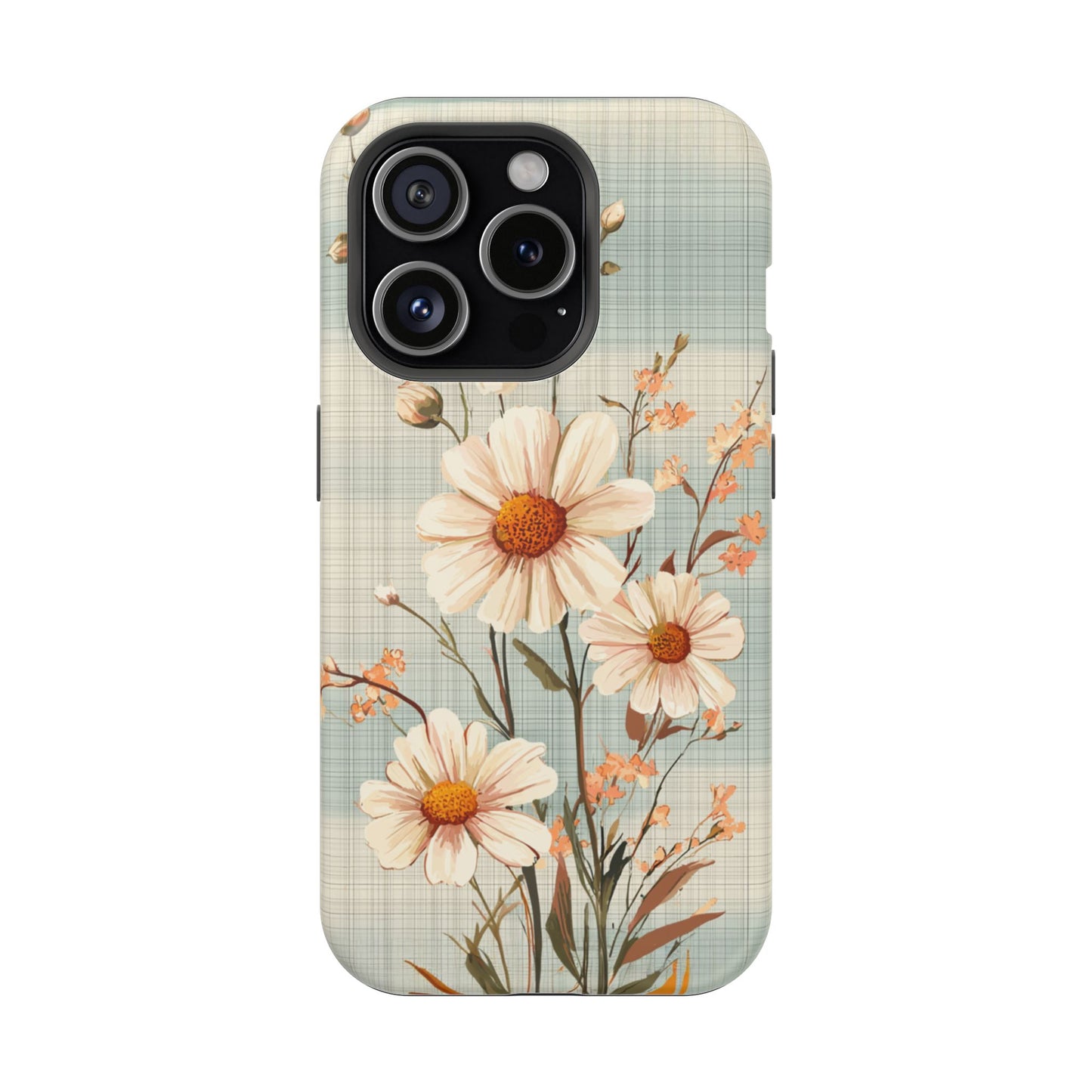 Pastel Green Daisy MagSafe iPhone Case - Floral Plaid Protective Cover