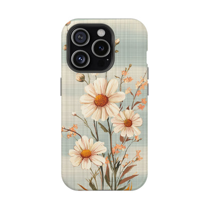 Pastel Green Daisy MagSafe iPhone Case - Floral Plaid Protective Cover