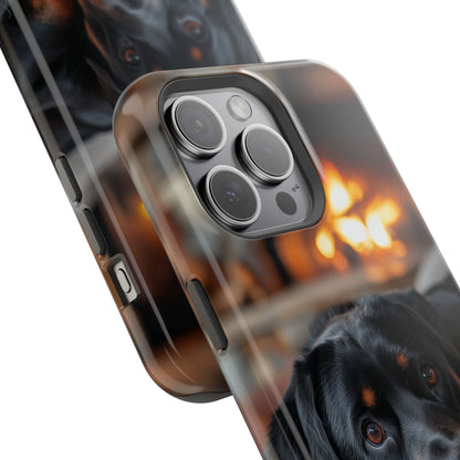 Charming Rottweiler by the Fireplace MagSafe iPhone Case – Cozy & Functional Design