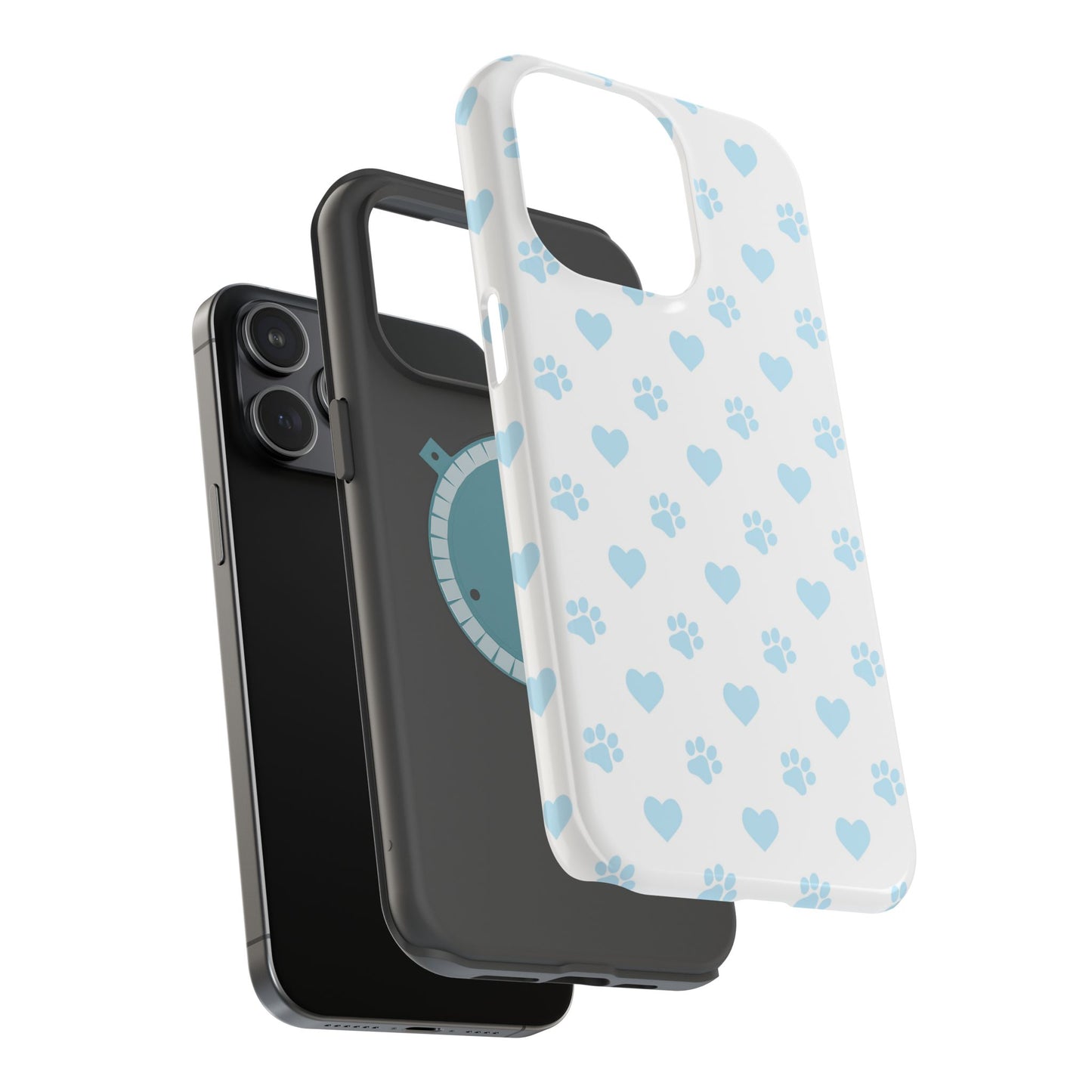 Light Blue Paw Prints & Hearts – MagSafe iPhone Case for Pet Lovers