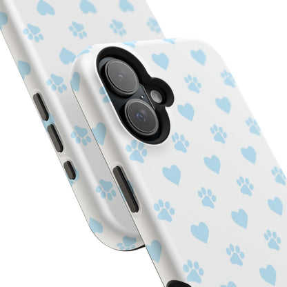 Light Blue Paw Prints & Hearts – MagSafe iPhone Case for Pet Lovers