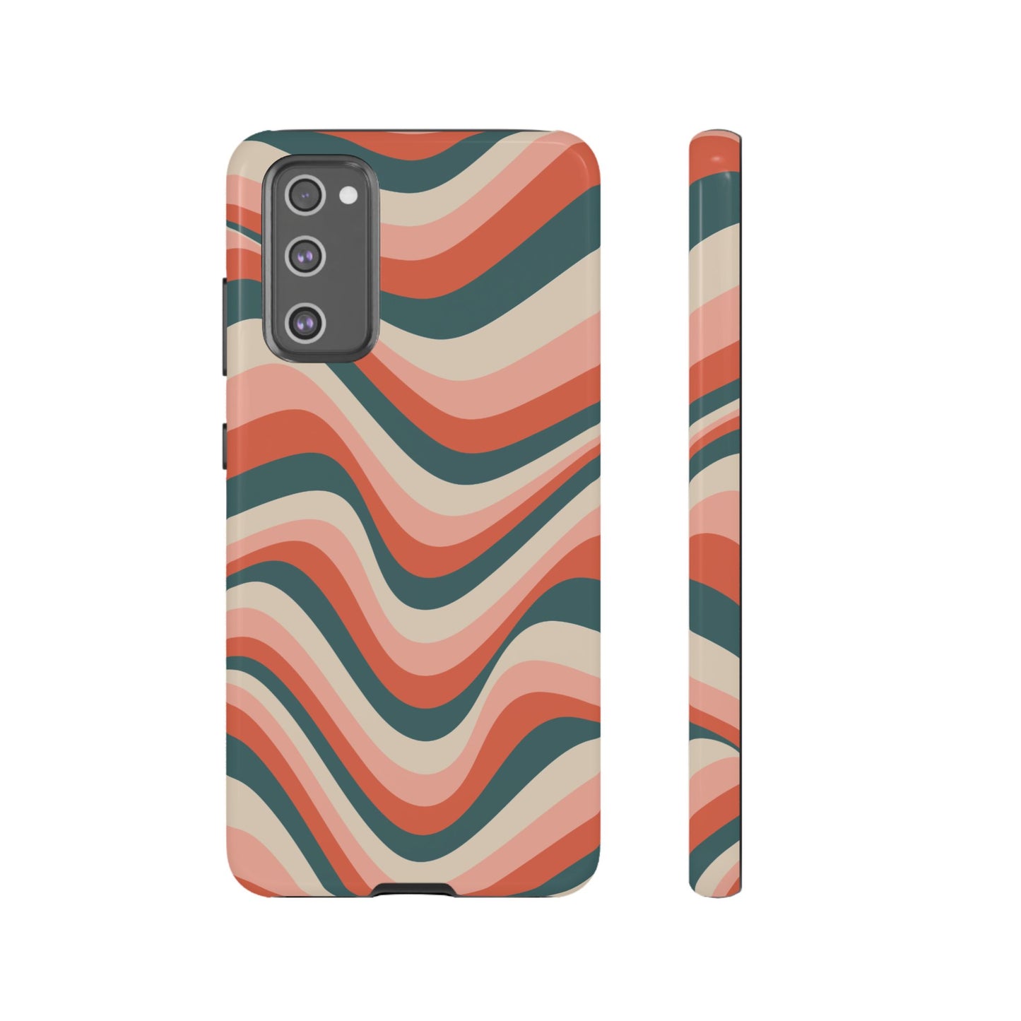 Groovy Waves Samsung Galaxy Case – Retro 70s-Inspired Stripes in Coral, Cream, and Teal