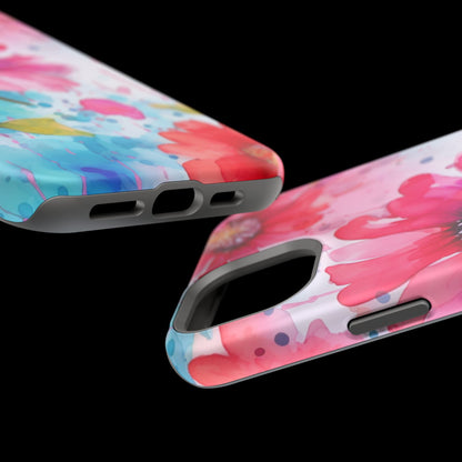 Vibrant Watercolor Red & Pink Floral - MagSafe iPhone Case