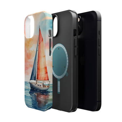 Sunset Sail MagSafe iPhone Case – Watercolor Sailboat and Sky Design