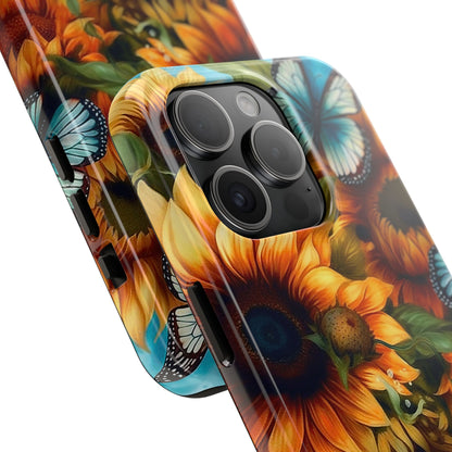 Aqua Blue Butterfly & Sunflower Art – iPhone Case