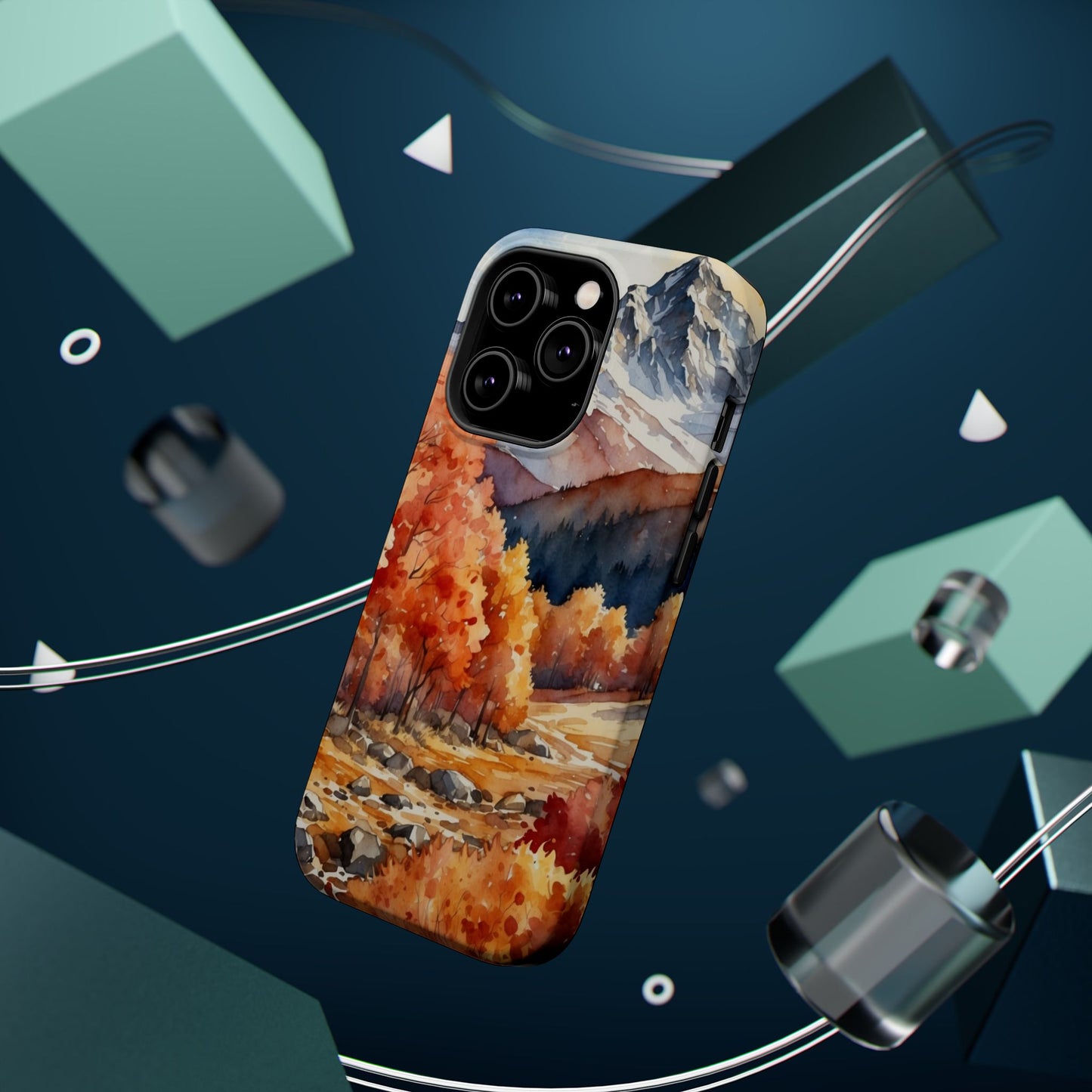 Watercolor Autumn Forest and Mountains - MagSafe iPhone Case